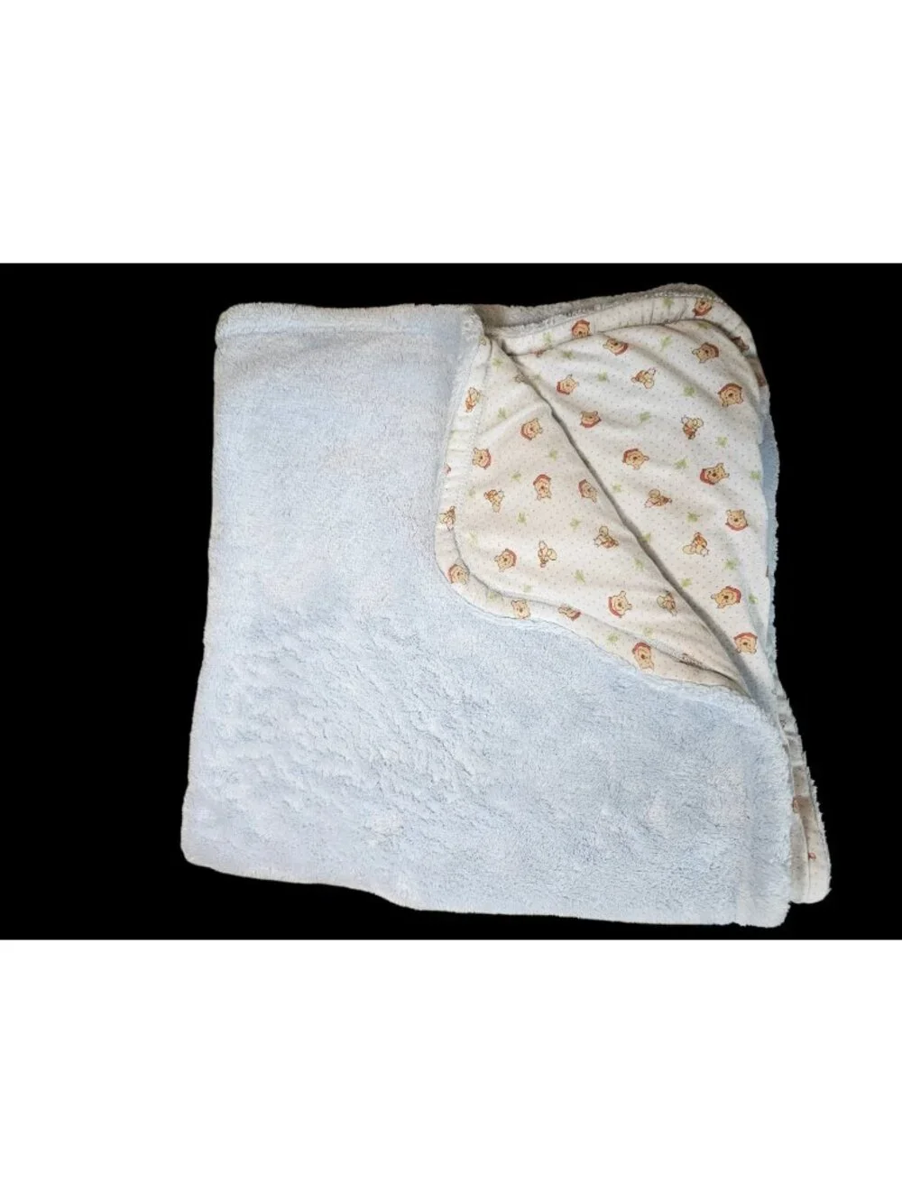Disney Winnie The Pooh Baby Blanket Reversible Blue Plush